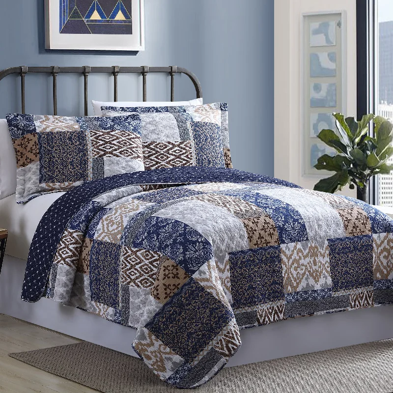 Synthetic - filled comforters like polyester for affordability and hypoallergenic propertiesModern Threads 100% Cotton 3-Piece printed reversible quilt set Laura