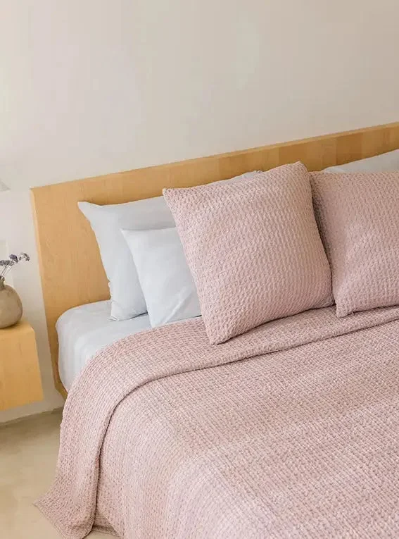 asian - inspired bedspreads with traditional motifs such as cherry blossoms or dragons for a zen atmosphereOld Pink Santa Luzia Waffle Bedspreads