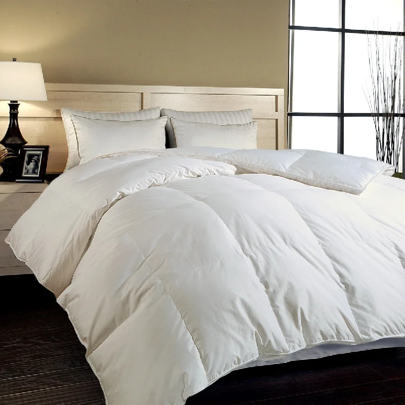 Duck down comforters with a softer feel and good warmth retentionOversized 750 Fill Power White Solid Luxury Goose Down Comforter - 100% Egyptian Cotton Cover