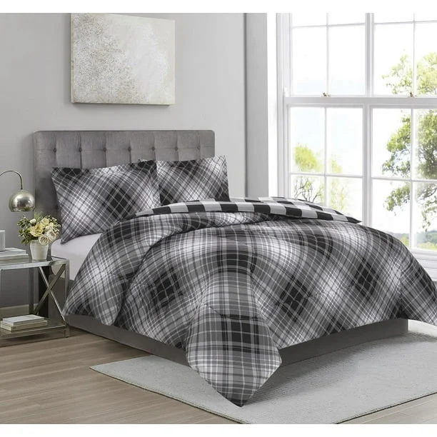 Bamboo - fiber - filled comforters with antibacterial and breathable qualitiesPlaid Comforter - Charcoal