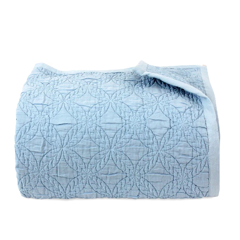 cotton bedspreads for breathability and softnessLight Blue Circles Jacquard Bedspread - Single