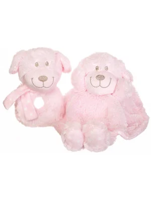 Microfiber - filled comforters that are lightweight and easy to care forPuppy Comforter & Rattle Gift Set - Pink