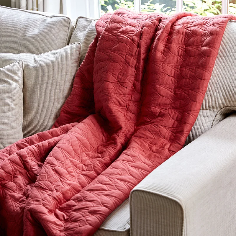 tropical style bedspreads with palm leaves and bright colors for a vacation - like vibeQuilted Cotton Bedspread Coral