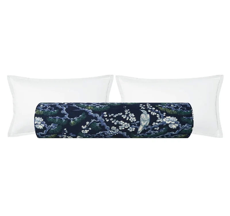 Bolsters for Scandinavian - Style Interiors to Enhance CozinessTHE BOLSTER :: TRELLIS LINEN PRINT // NAVY BLUE