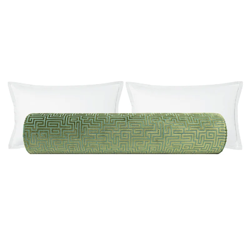 Bolsters for Meditation to Provide Comfortable SeatingTHE BOLSTER :: LABYRINTH CUT VELVET // OLIVE JADE