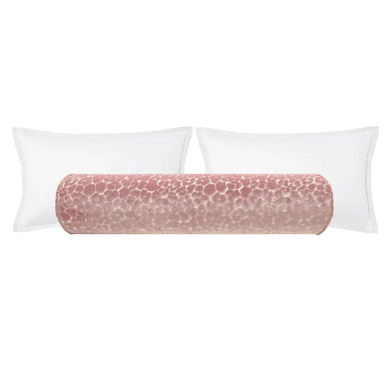 Decorative Bolsters with Embroidered Patterns for BedroomTHE BOLSTER :: LEOPARD CUT VELVET// PINK PEONY