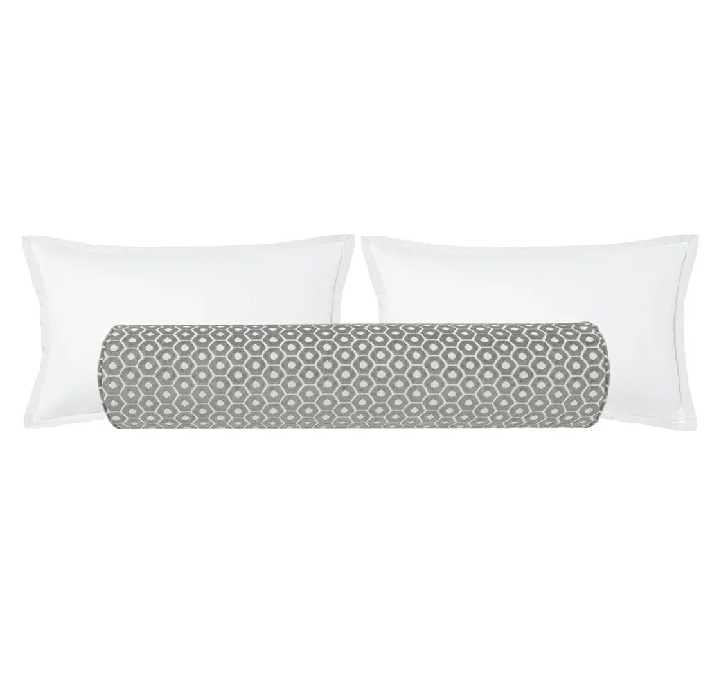 Decorative Bolsters with Embroidered Patterns for BedroomTHE BOLSTER :: PALOMA CUT VELVET // GREY