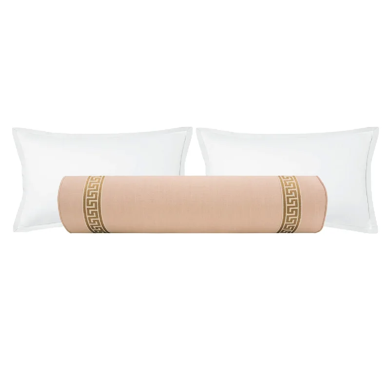 Bolsters for Card - Playing Tables to Add Comfort During GamesTHE BOLSTER :: SIGNATURE LINEN // CAMEO + GREEK KEY TRIM // NATURAL