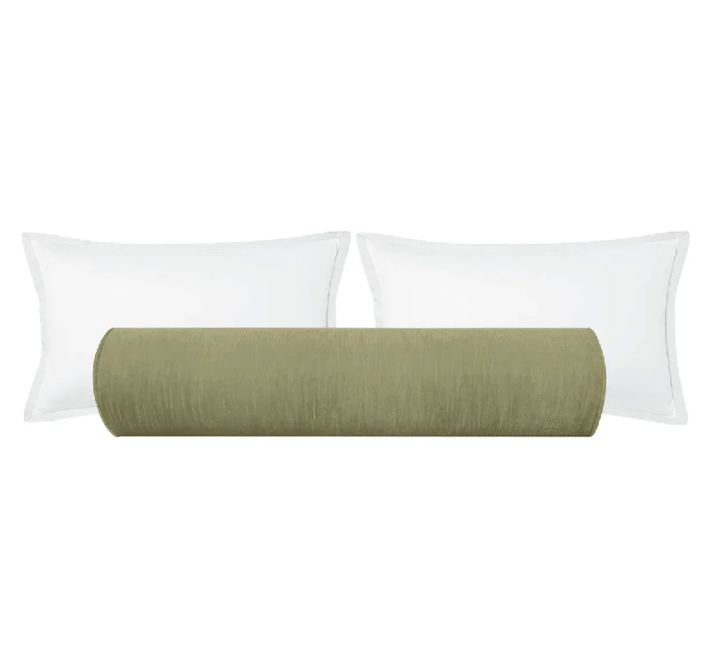 Bolsters for Coastal - Inspired Living Rooms to Create a Relaxed AtmosphereTHE BOLSTER :: STRIE VELVET // SPANISH MOSS