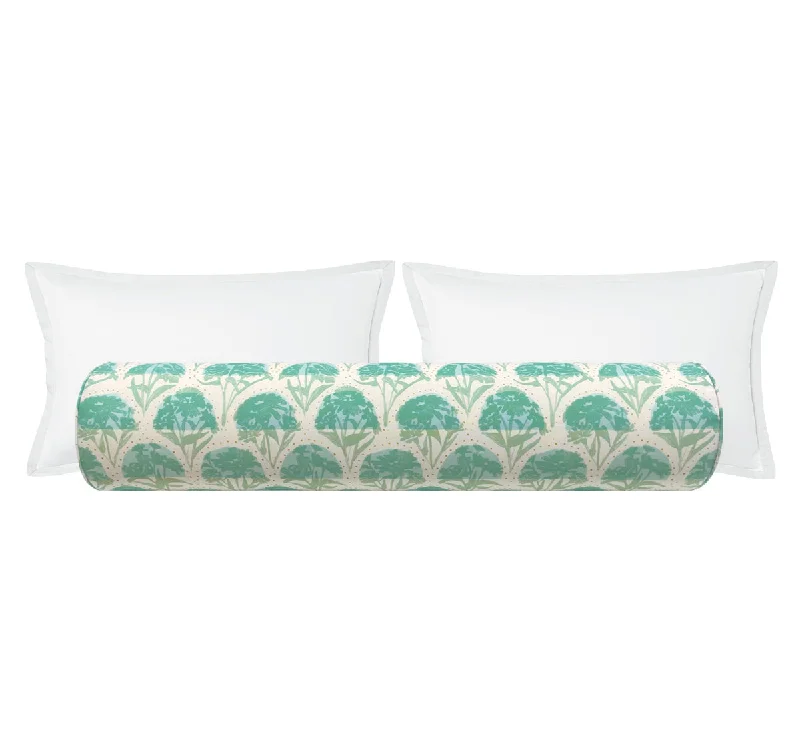 Bolsters for Minimalist Decor to Add a Touch of ComfortTHE BOLSTER :: ZINNIA ARC // EMERALD | TEIL TEXTILES