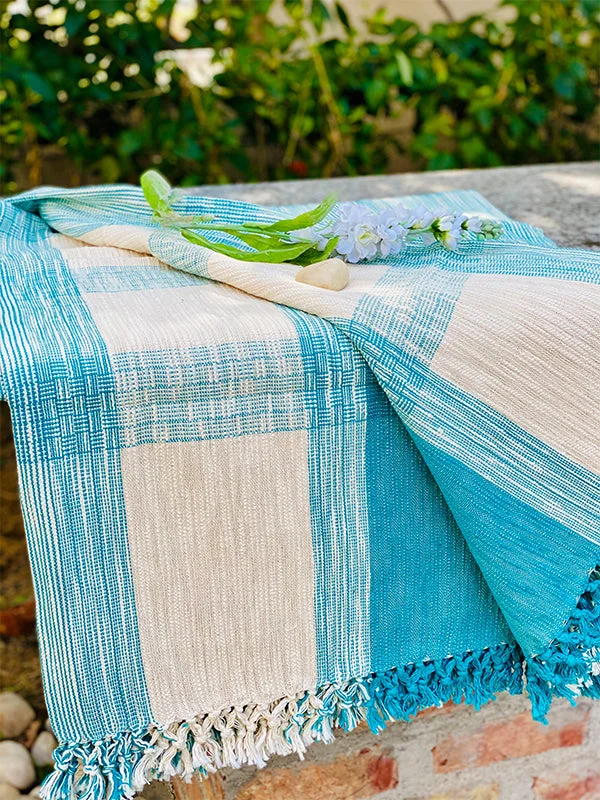 silk bedspreads with a luxurious and smooth textureTurquoise Handwoven Cotton Bedcover