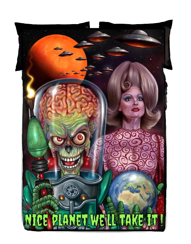 art deco bedspreads with geometric patterns for a retro - inspired bedroomWSH - Mars Attacks - Twin Bedspread Top Cover / Trow / Fleece by Peter Panayis